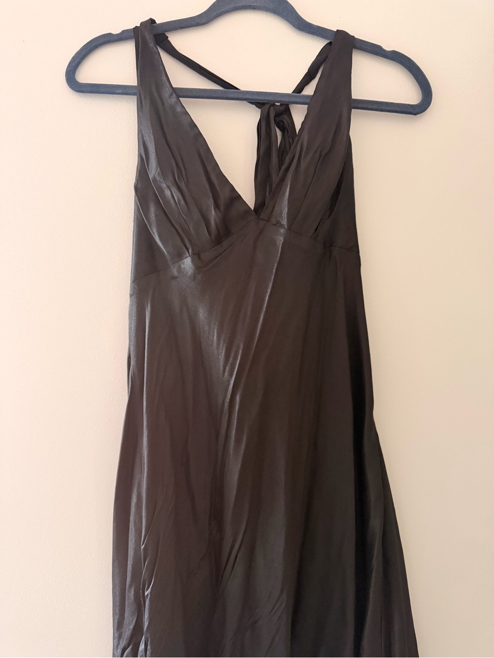 Black silky v-neck mini dress